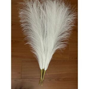 Acfruits White Pampas Grass Small, White 3 Pcs 17" Faux Pampas Grass Short Decor